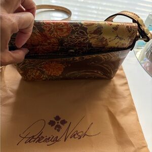 Patricia Nash Floral-Print Leather Crossbody in Brown and Gold